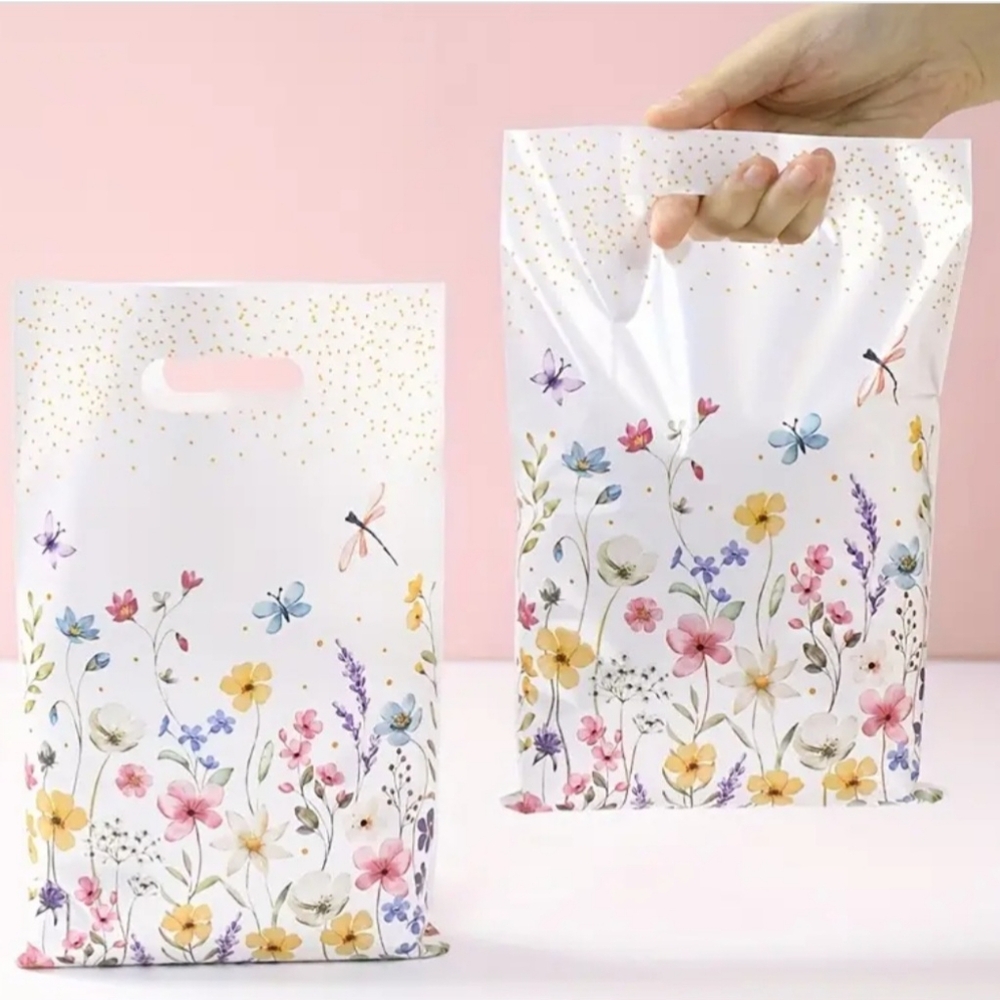 10 Floral Poly Bags with Dragonflies, Butterflies and Flowers - Picture 2 of 2